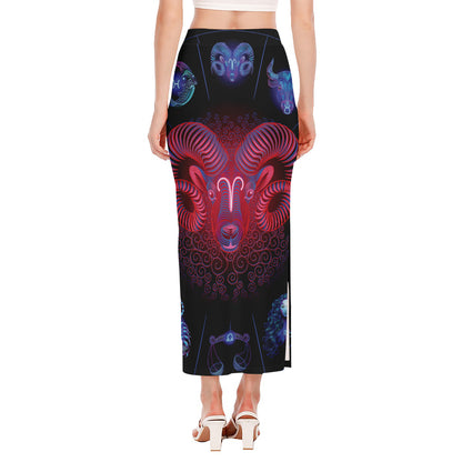 Aries And Astrological Signs Print Side Slit Maxi Skirt