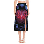 Aries And Astrological Signs Print Side Slit Midi Skirt