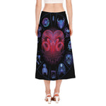 Aries And Astrological Signs Print Side Slit Midi Skirt