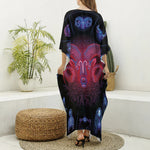 Aries And Astrological Signs Print Silk V-Neck Kaftan Dress