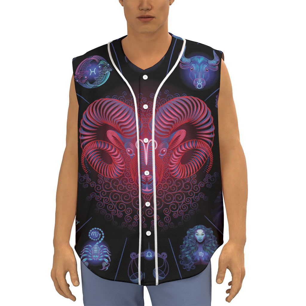 Aries And Astrological Signs Print Sleeveless Baseball Jersey