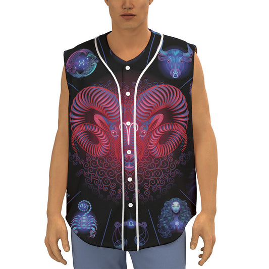 Aries And Astrological Signs Print Sleeveless Baseball Jersey