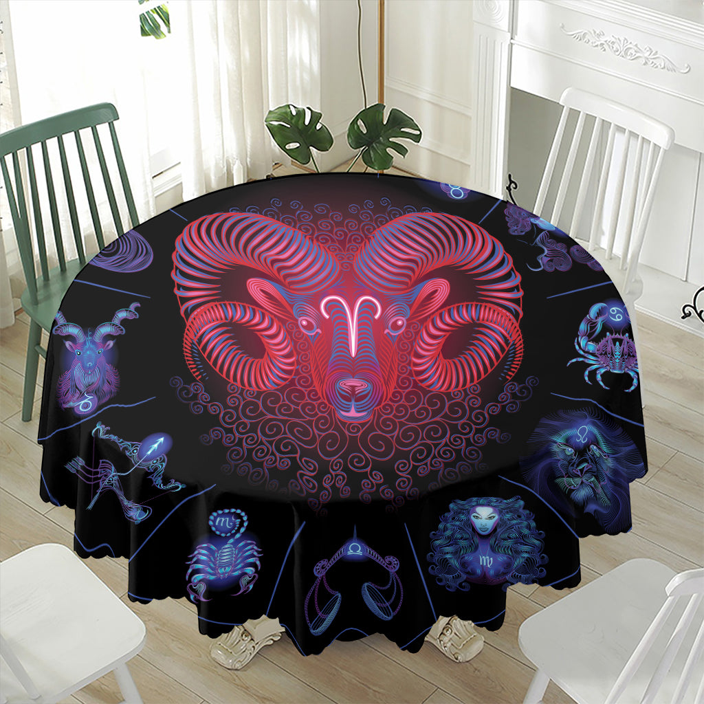 Aries And Astrological Signs Print Waterproof Round Tablecloth