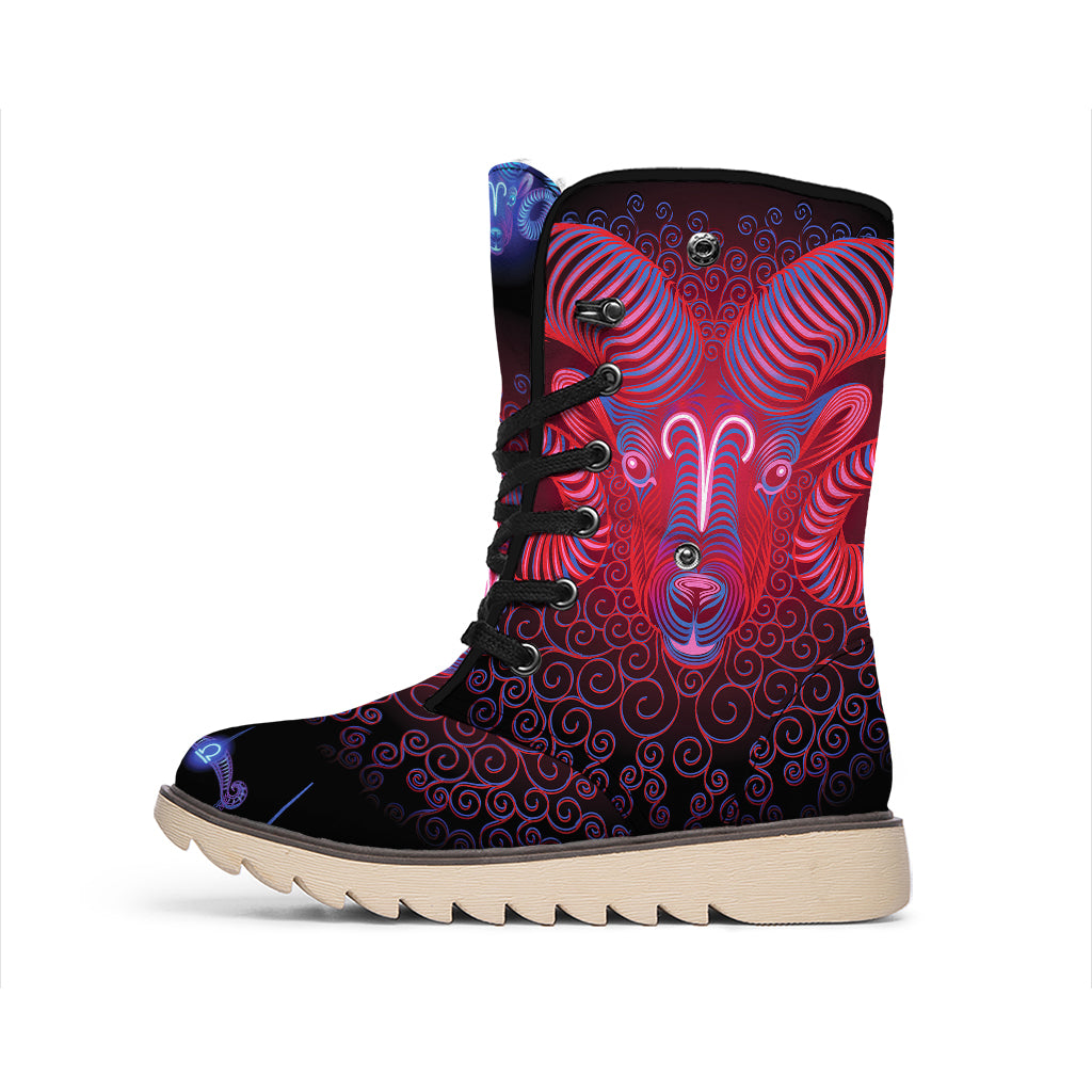 Aries And Astrological Signs Print Winter Boots