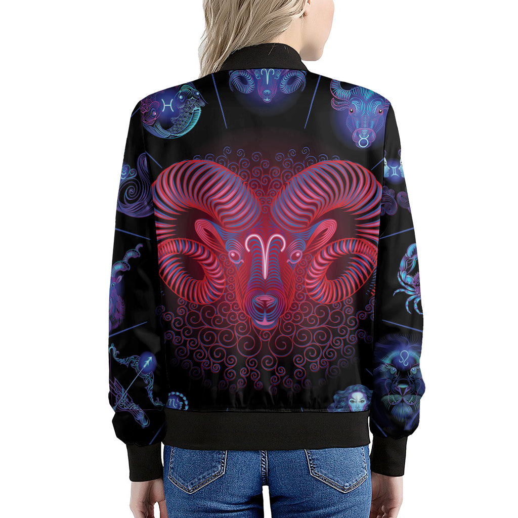 Aries And Astrological Signs Print Women's Bomber Jacket