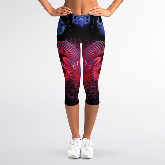 Aries And Astrological Signs Print Women's Capri Leggings