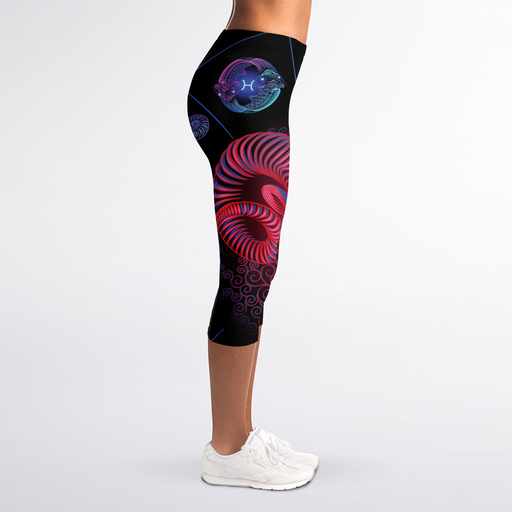 Aries And Astrological Signs Print Women's Capri Leggings