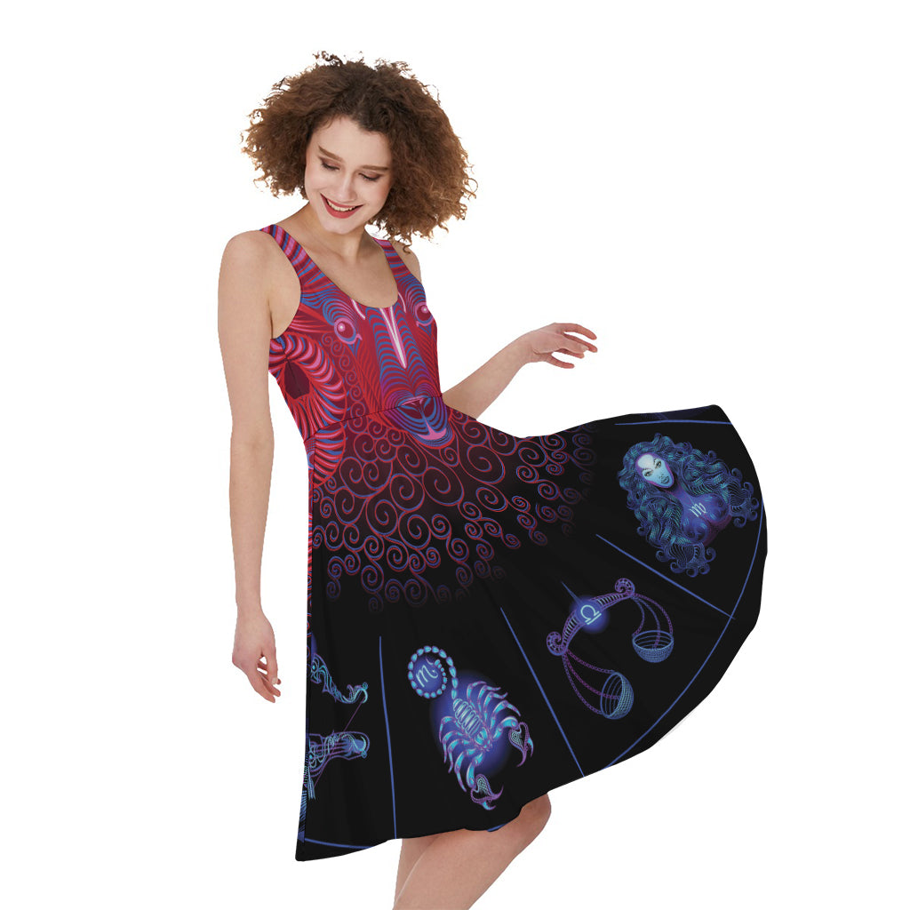 Aries And Astrological Signs Print Women's Sleeveless Dress