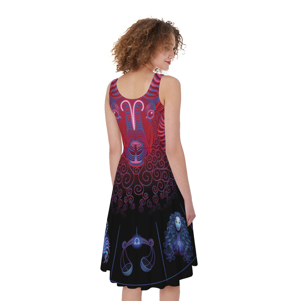 Aries And Astrological Signs Print Women's Sleeveless Dress