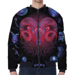 Aries And Astrological Signs Print Zip Sleeve Bomber Jacket