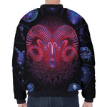 Aries And Astrological Signs Print Zip Sleeve Bomber Jacket