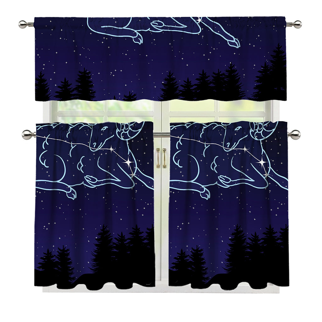 Aries Constellation Print 3 Piece Kitchen Curtains