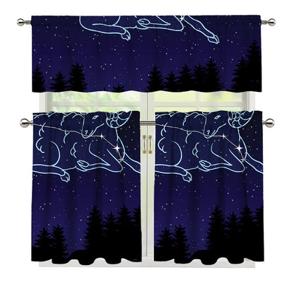 Aries Constellation Print 3 Piece Kitchen Curtains