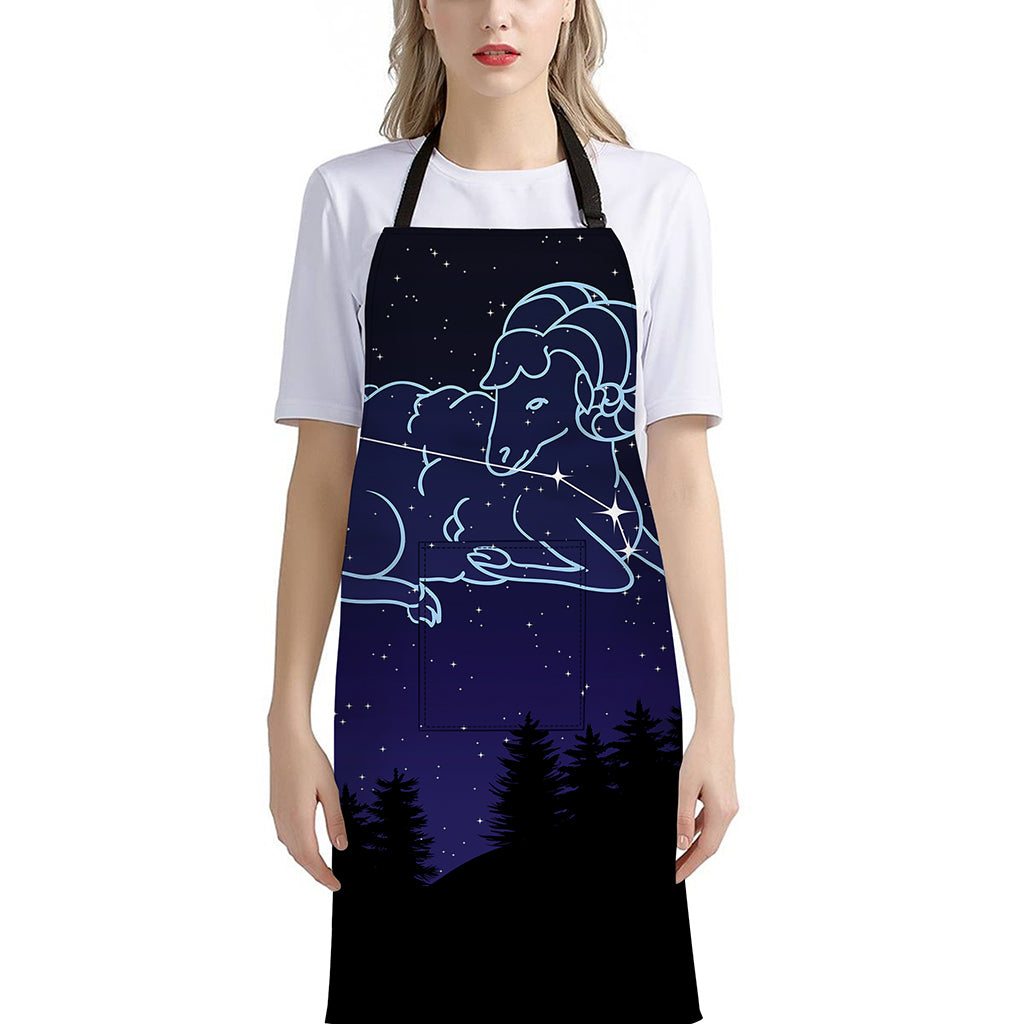 Aries Constellation Print Bib Apron With Pocket