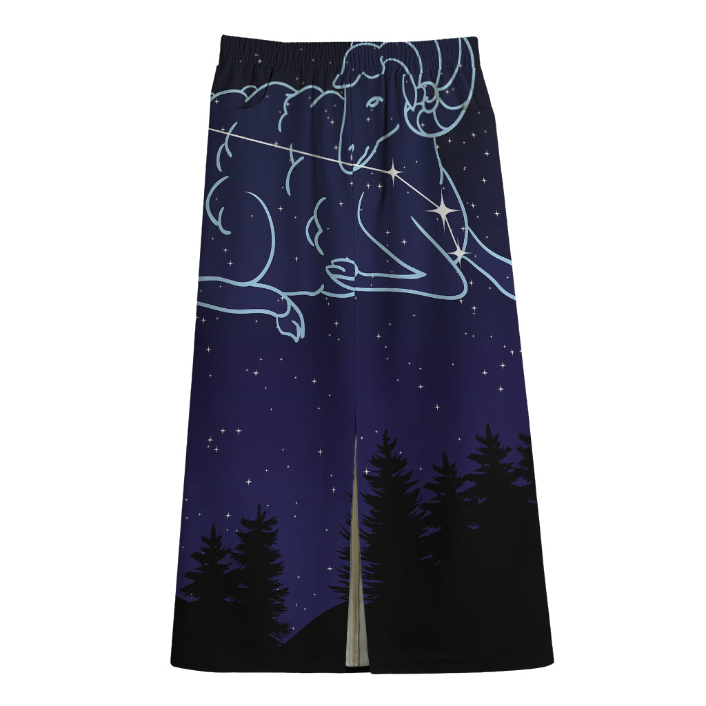 Aries Constellation Print Cotton Front Slit Maxi Skirt