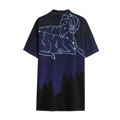 Aries Constellation Print Cotton Hawaiian Shirt