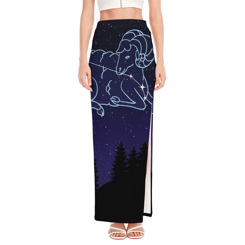 Aries Constellation Print High Slit Maxi Skirt