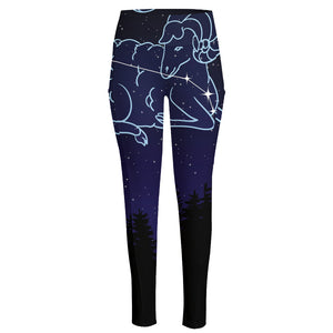 Aries Constellation Print High-Waisted Pocket Leggings