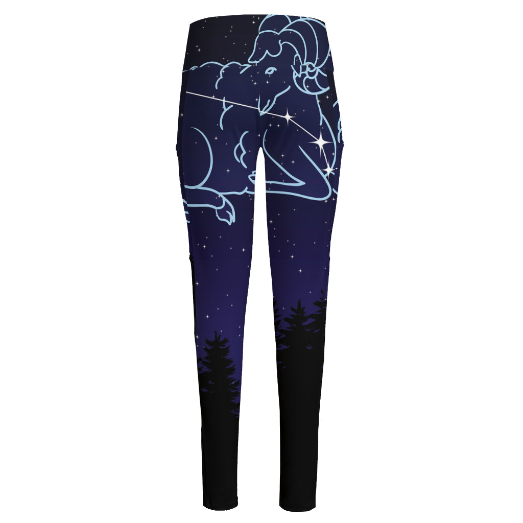 Aries Constellation Print High-Waisted Pocket Leggings