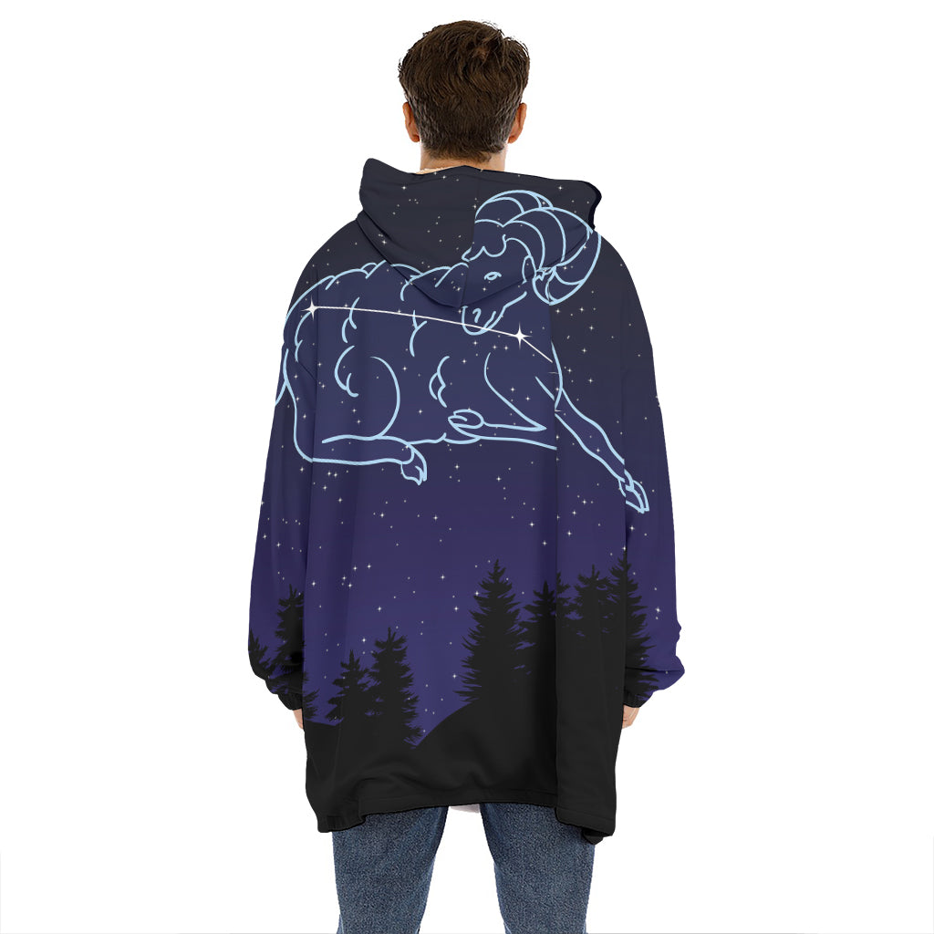 Aries Constellation Print Hoodie Blanket