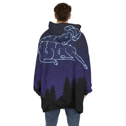 Aries Constellation Print Hoodie Blanket