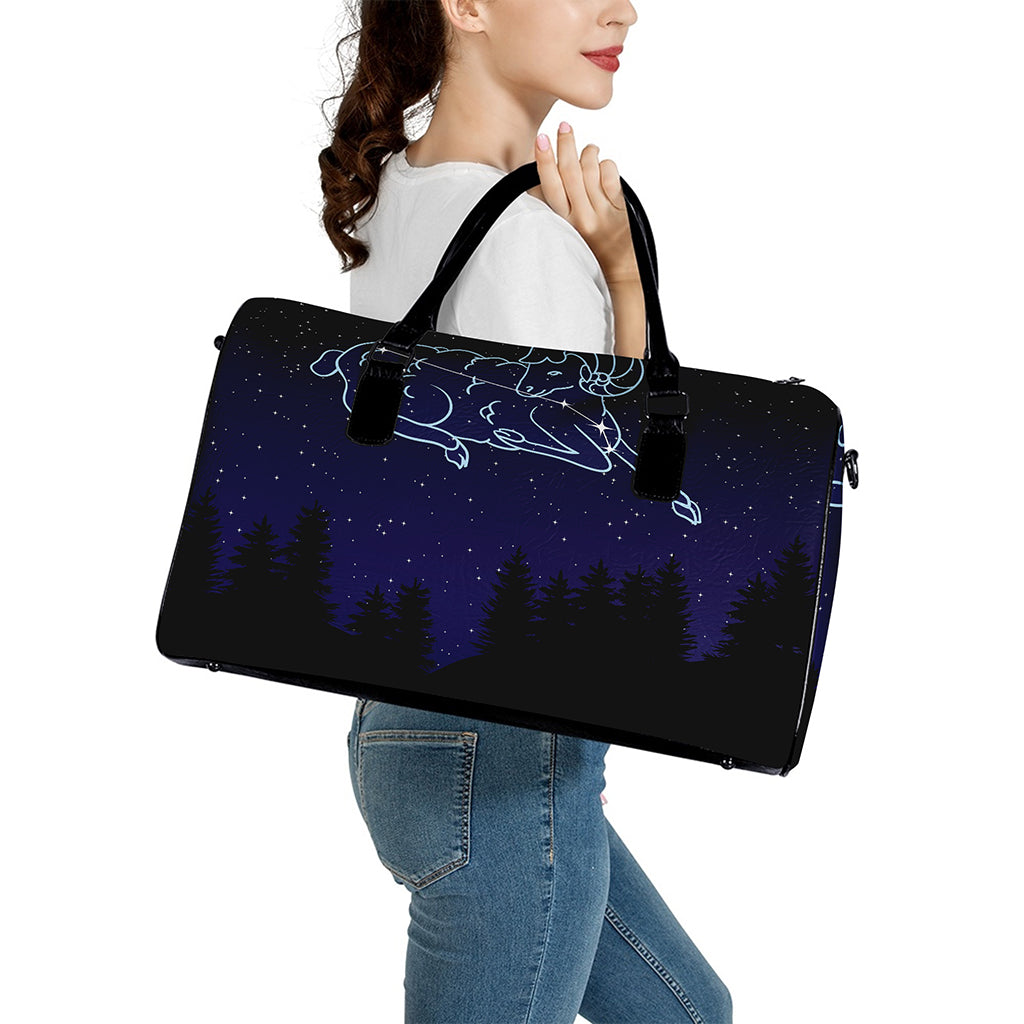Aries Constellation Print Leather Duffle Bag