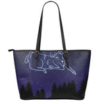 Aries Constellation Print Leather Tote Bag