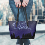 Aries Constellation Print Leather Tote Bag