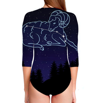 Aries Constellation Print Long Sleeve Swimsuit