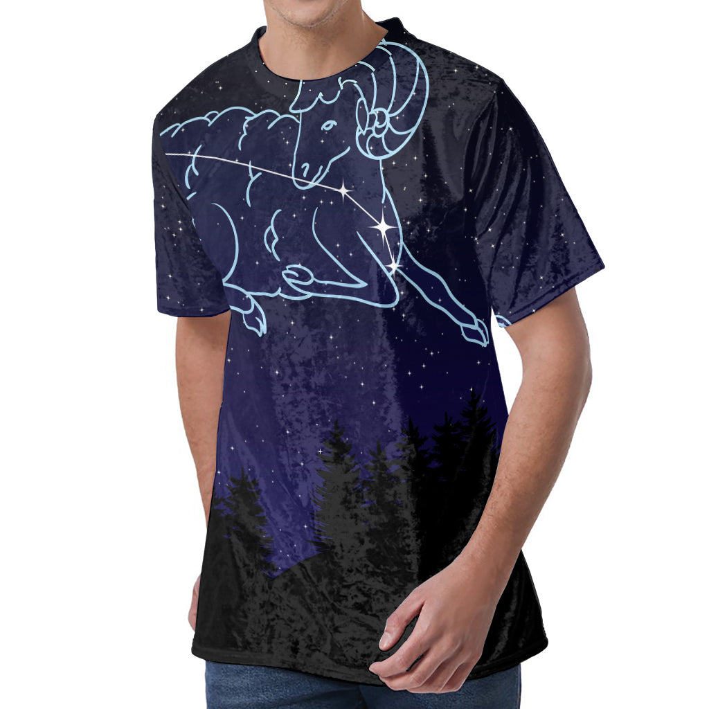 Aries Constellation Print Men's Velvet T-Shirt