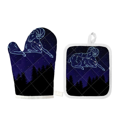 Aries Constellation Print Oven Mitt And Pot Holder Set