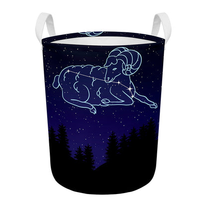 Aries Constellation Print Round Laundry Basket