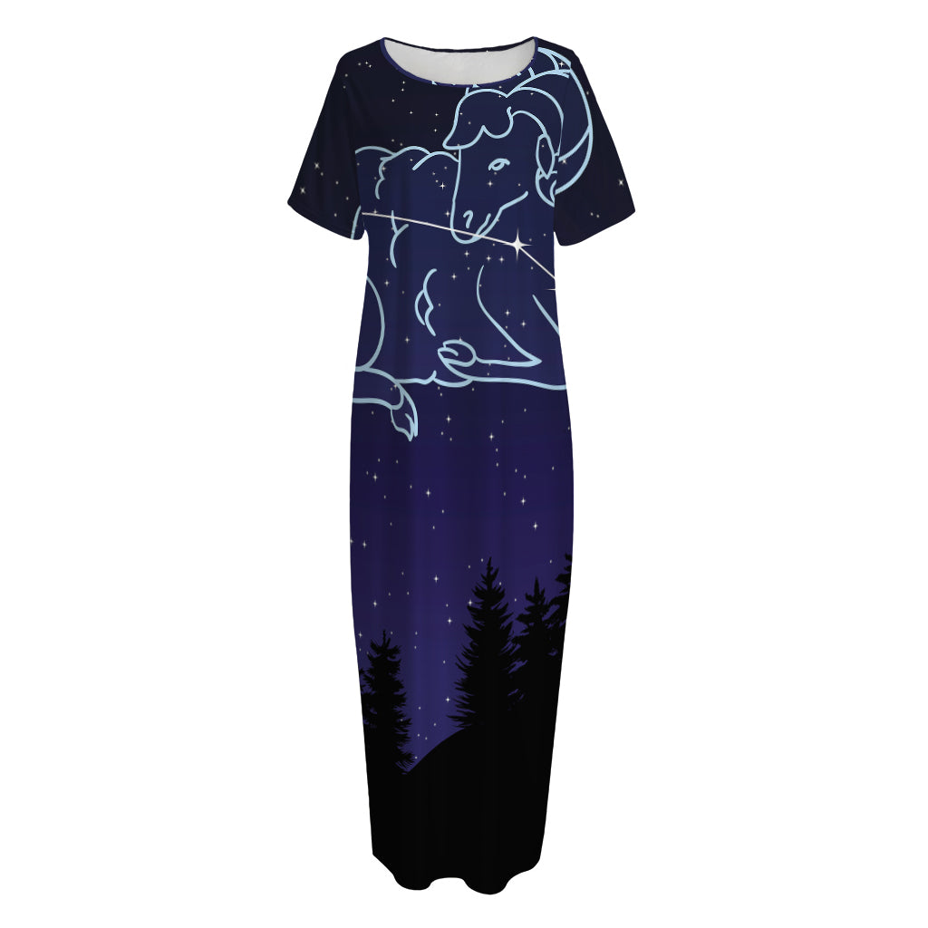 Aries Constellation Print Short Sleeve Long Nightdress