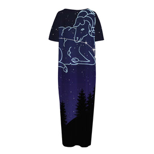 Aries Constellation Print Short Sleeve Long Nightdress