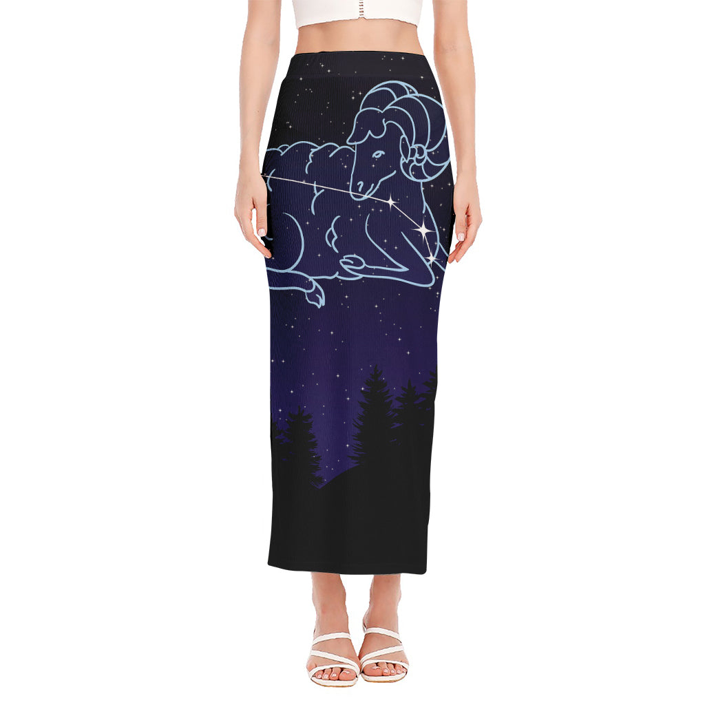 Aries Constellation Print Side Slit Maxi Skirt