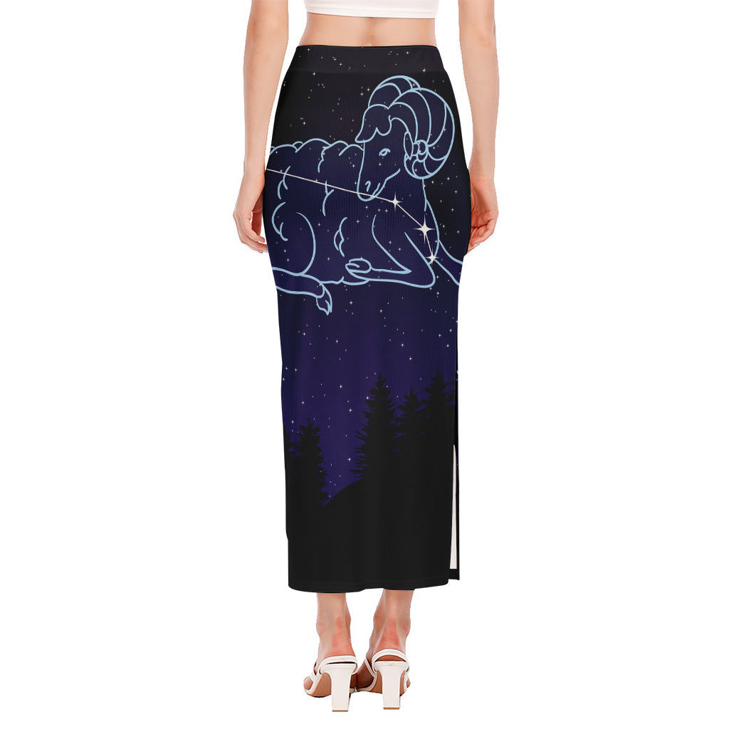 Aries Constellation Print Side Slit Maxi Skirt