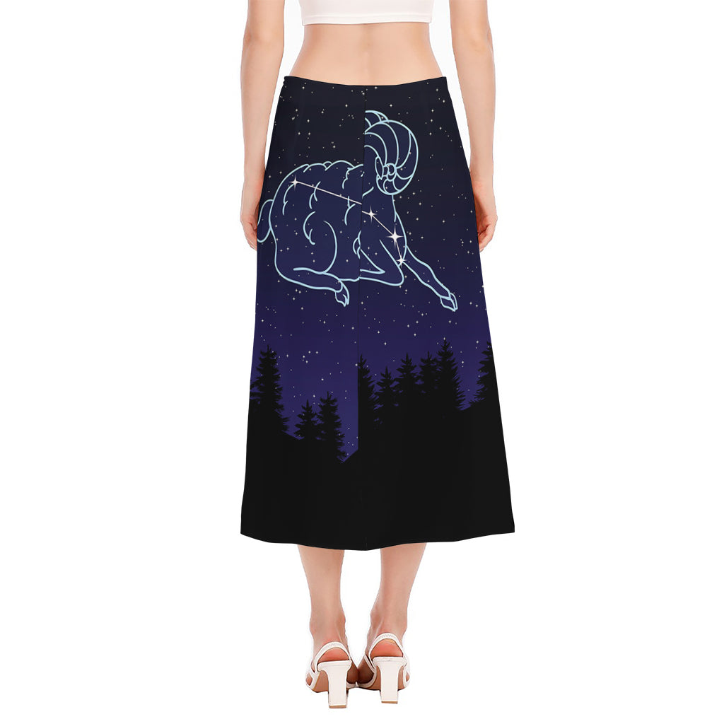 Aries Constellation Print Side Slit Midi Skirt