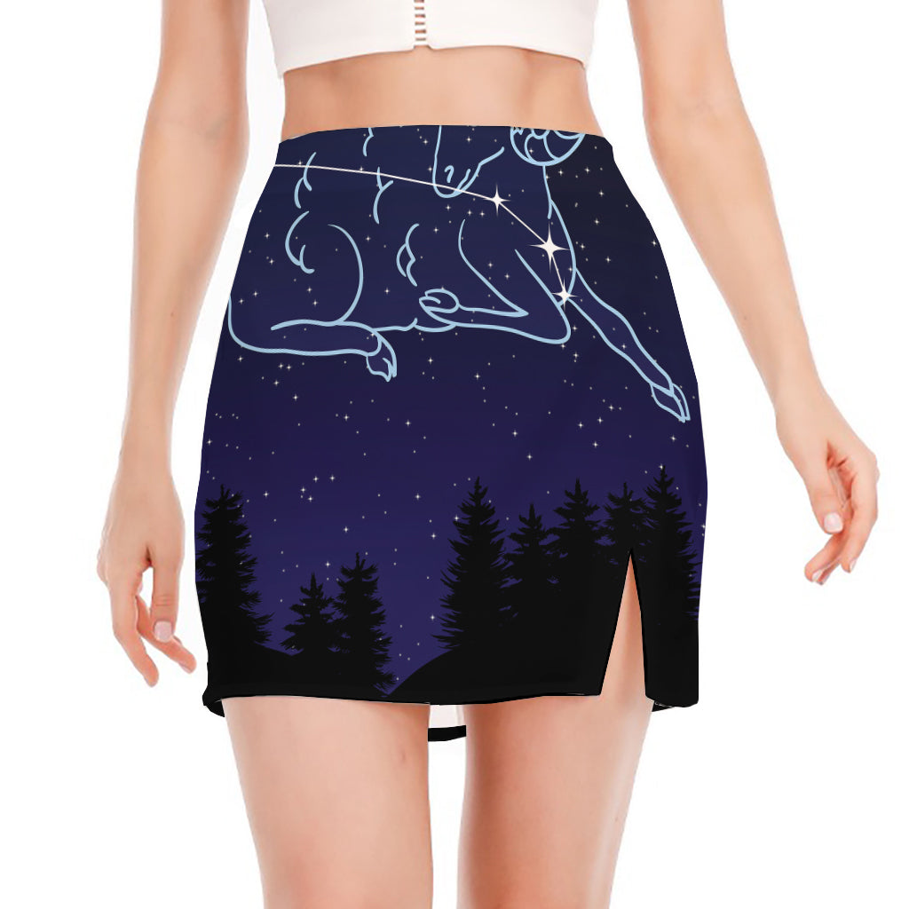 Aries Constellation Print Side Slit Mini Skirt