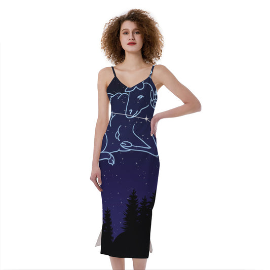 Aries Constellation Print Slim Fit Midi Cami Dress