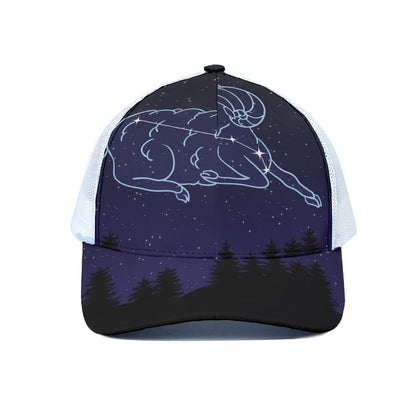 Aries Constellation Print White Mesh Trucker Cap