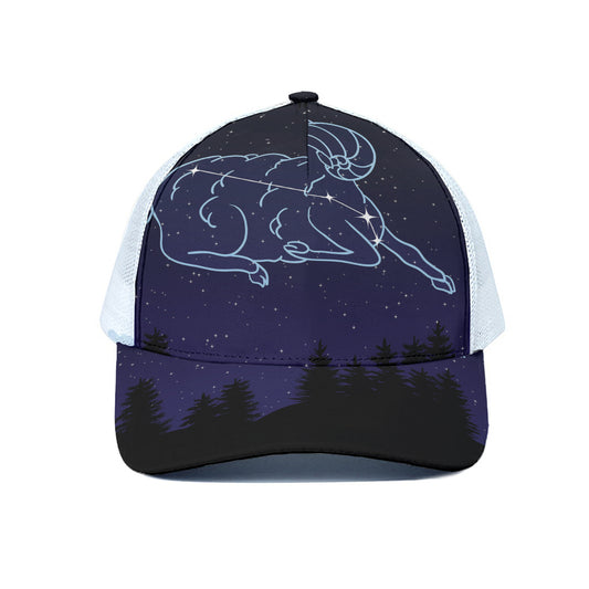 Aries Constellation Print White Mesh Trucker Cap