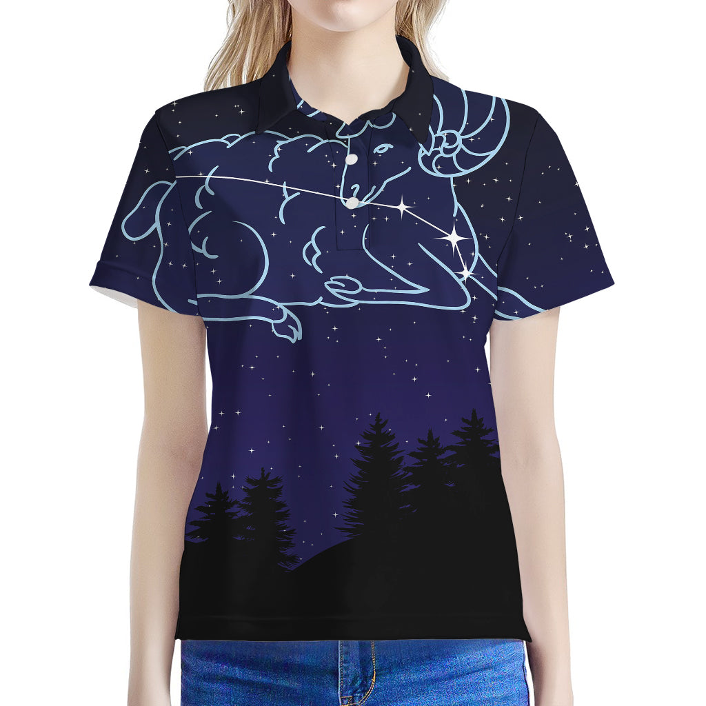 Aries Constellation Print Women's Polo Shirt