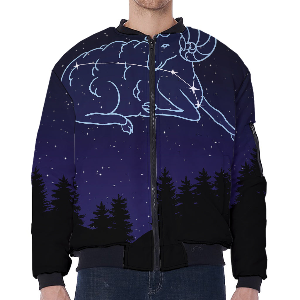 Aries Constellation Print Zip Sleeve Bomber Jacket