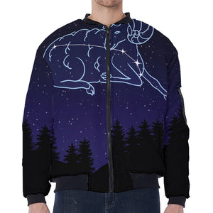 Aries Constellation Print Zip Sleeve Bomber Jacket