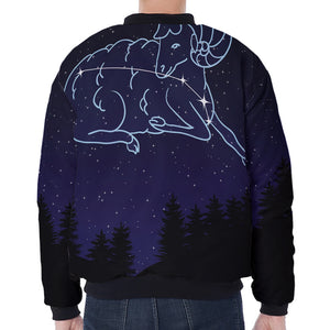 Aries Constellation Print Zip Sleeve Bomber Jacket