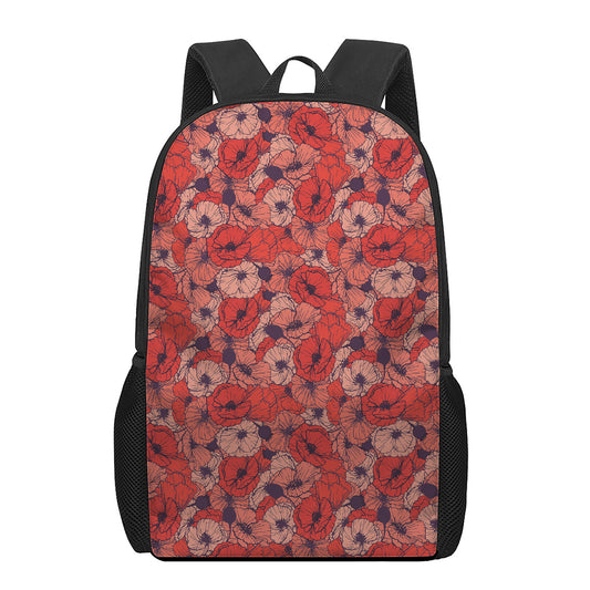 Armistice Day Poppy Pattern Print 17 Inch Backpack