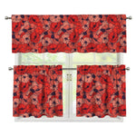 Armistice Day Poppy Pattern Print 3 Piece Kitchen Curtains