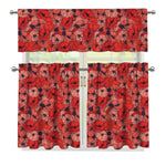 Armistice Day Poppy Pattern Print 3 Piece Kitchen Curtains