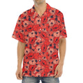 Armistice Day Poppy Pattern Print Aloha Shirt