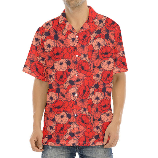 Armistice Day Poppy Pattern Print Aloha Shirt